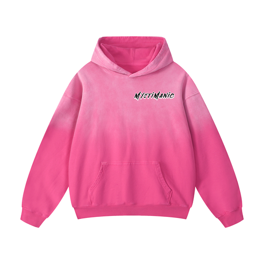 Pink sunfaded French Terry oversized hoodie – MystiManic Occult Streetwear, front view