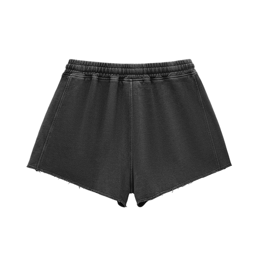 MystiManic - Streetwear Snow Washed Raw Edge Shorts - Women- Black/Purple