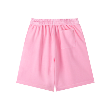 MystiManic - Streetwear Terry French Vintage Washed Shorts - Unisex - Pink/Black