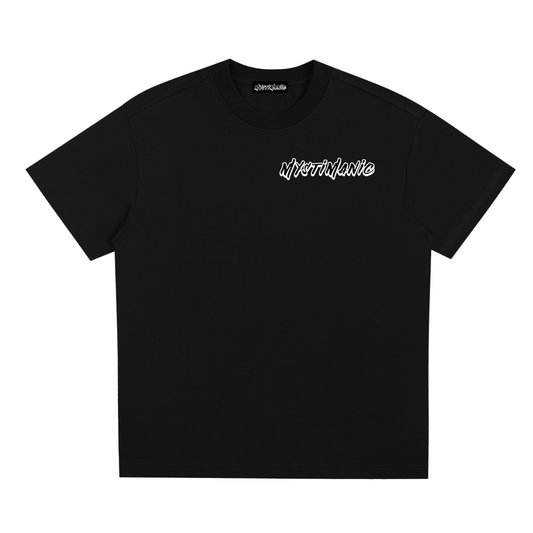 Black Sorona cotton oversized T-shirt – MystiManic Occult Streetwear, front view