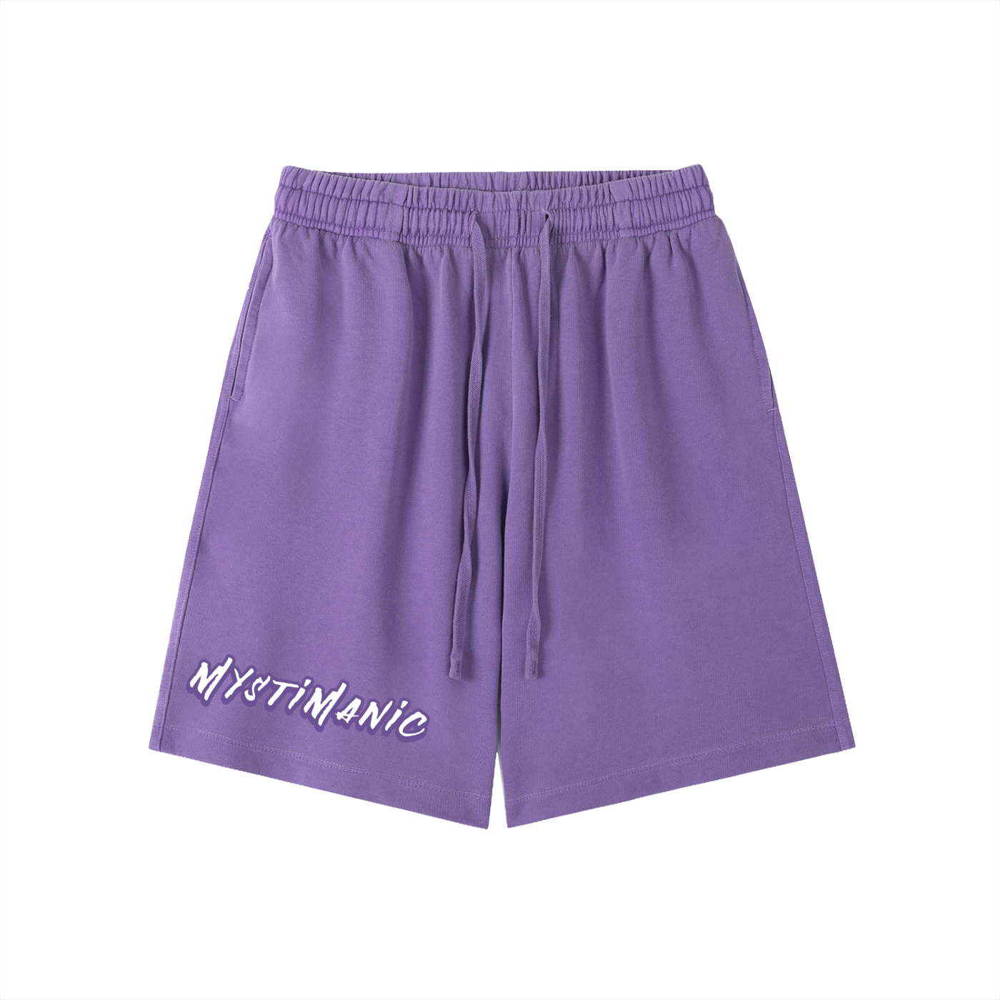 MystiManic - Streetwear Terry French Vintage Washed Shorts - Unisex - Purple/White