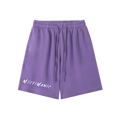 MystiManic - Streetwear Terry French Vintage Washed Shorts - Unisex - Purple/White