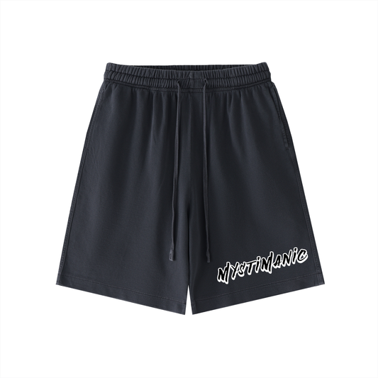 Black French Terry cotton shorts – MystiManic Occult Streetwear, front view