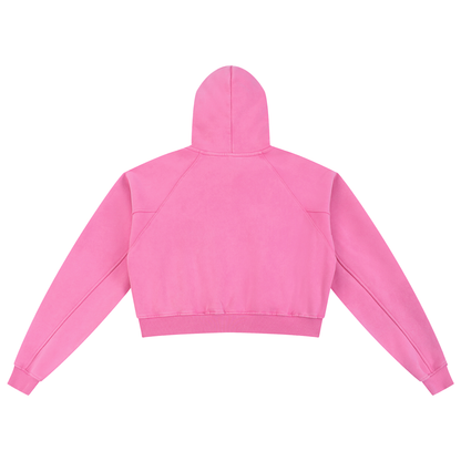 MystiManic - Medium Snow Washed Cropped Hoodie - Woman - Pink/Black
