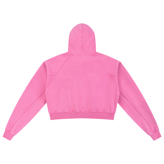 MystiManic - Medium Snow Washed Cropped Hoodie - Woman - Pink/Black