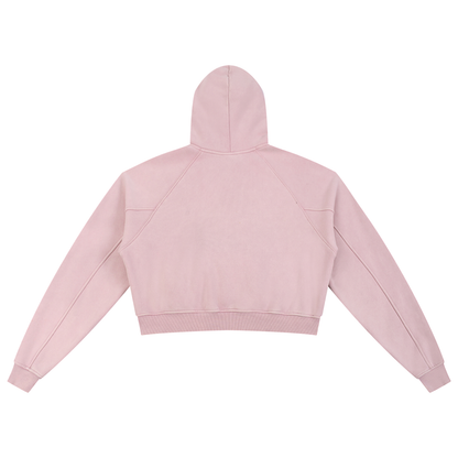 MystiManic - Medium Snow Washed Cropped Hoodie - Woman - Light Pink/Pink