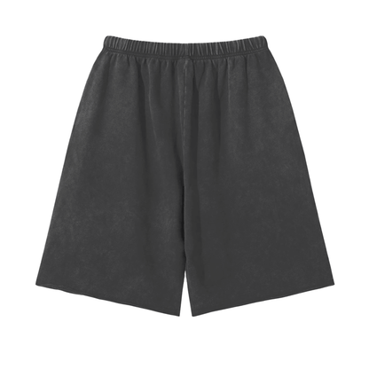 MystiManic - Streetwear Snow Washed Raw Edge Shorts - Unisex - Black/Green