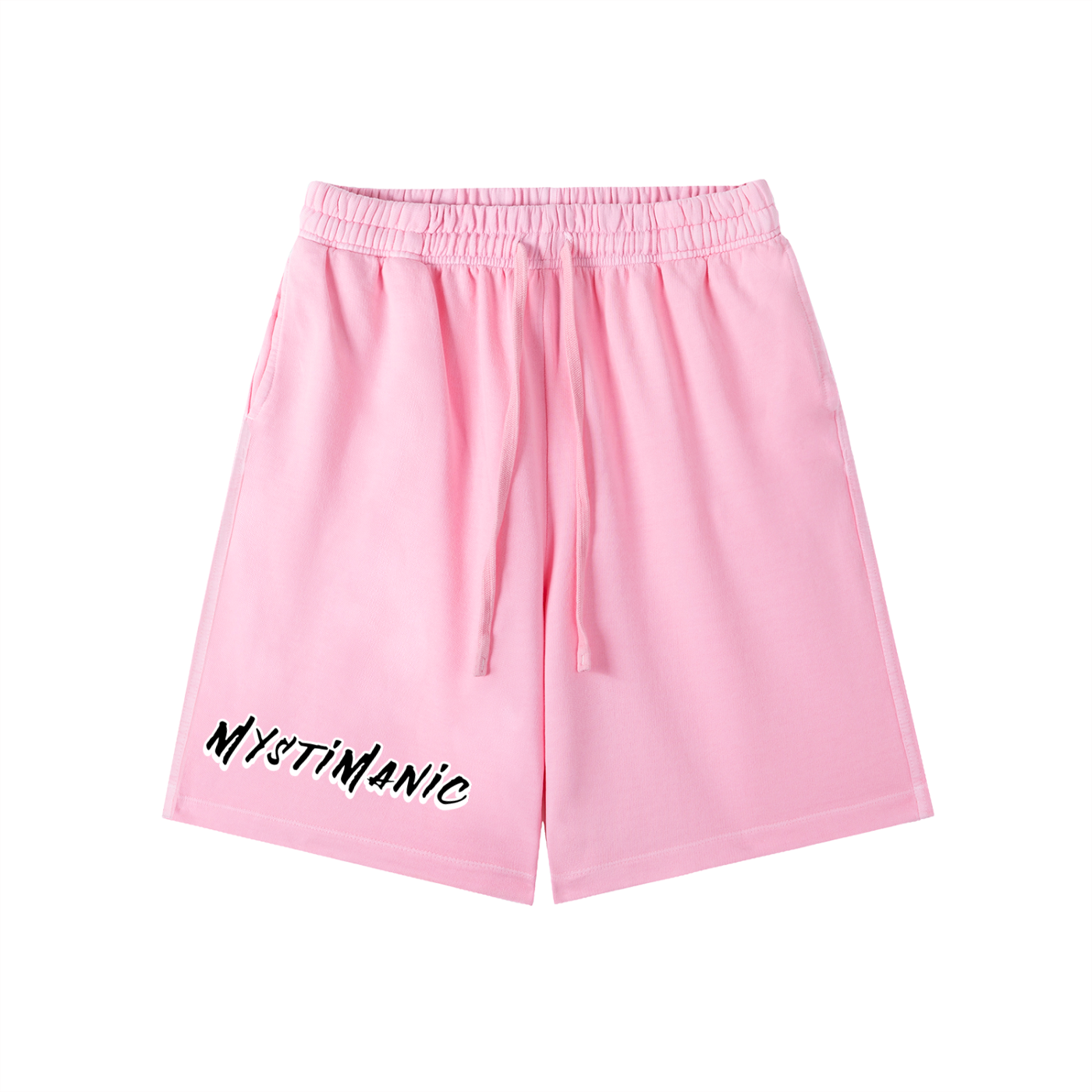 MystiManic - Streetwear Terry French Vintage Washed Shorts - Unisex - Pink/Black