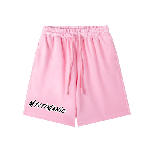 MystiManic - Streetwear Terry French Vintage Washed Shorts - Unisex - Pink/Black