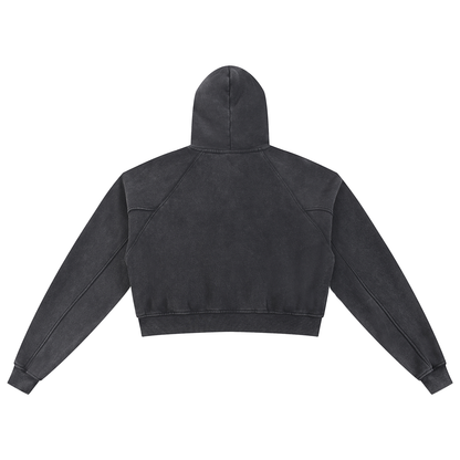 MystiManic - Medium Snow Washed Cropped Hoodie - Woman - Black/Purple