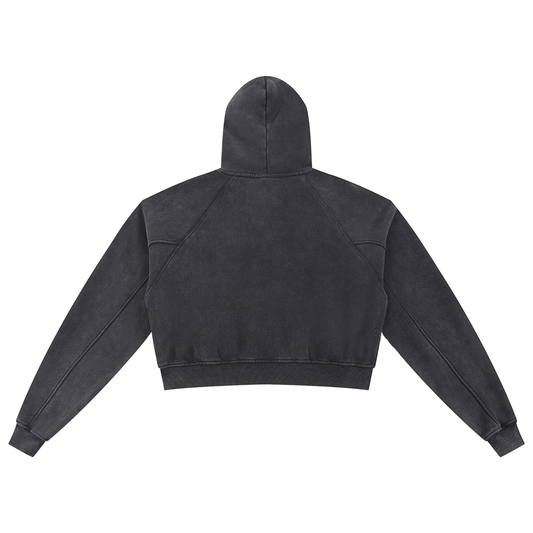 MystiManic - Medium Snow Washed Cropped Hoodie - Woman - Black/Purple