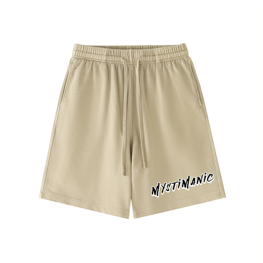 Khaki French Terry cotton shorts – MystiManic Occult Streetwear, front view