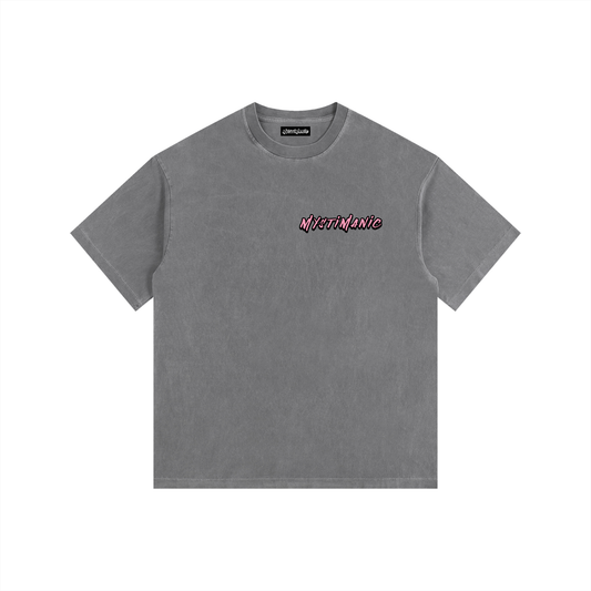 MystiManic - Vintage Washed Oversized T-Shirt - Unisex - Gray/Pink