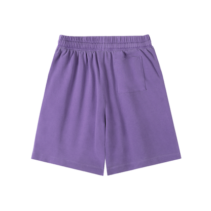 MystiManic - Streetwear Terry French Vintage Washed Shorts - Unisex - Purple/White