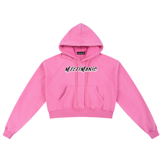 MystiManic - Medium Snow Washed Cropped Hoodie - Woman - Pink/Black